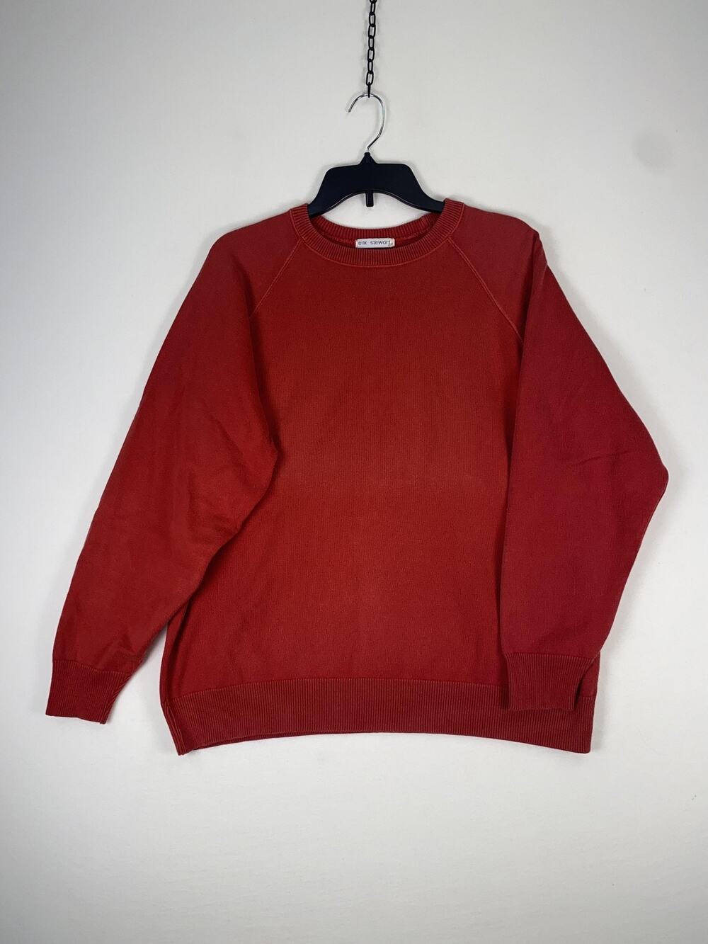Erik Stewart Sweater Mens Large Red Crew Neck 100% Cotton Knit Pullover Made USA